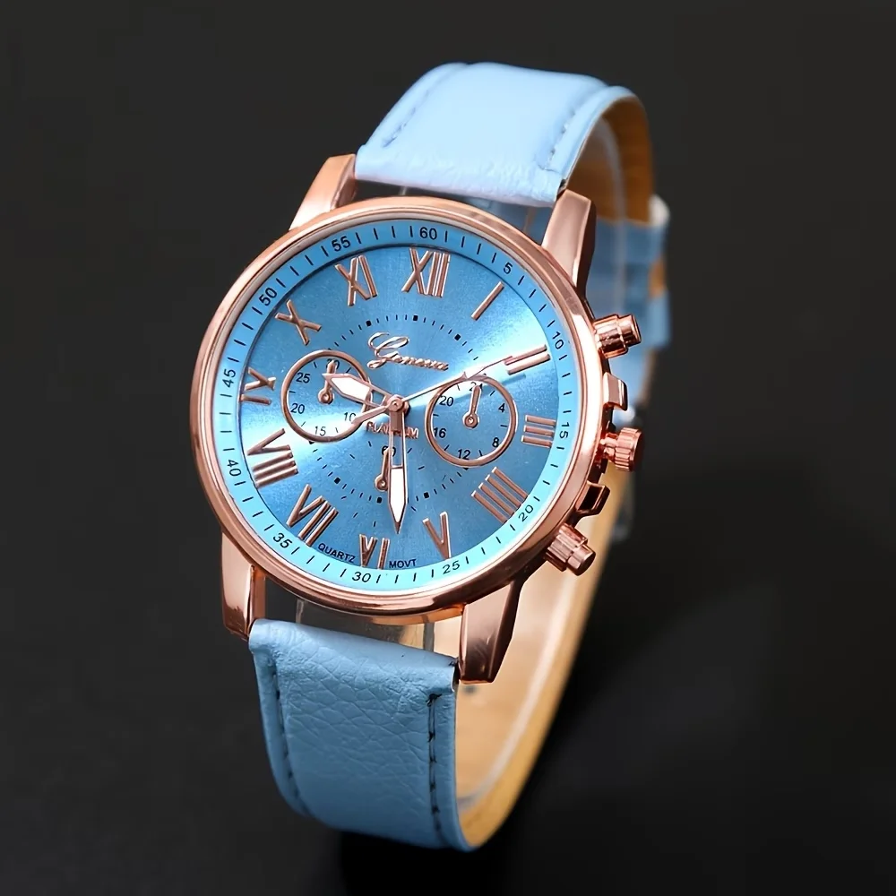 1Pc Elegant and Fashionable Quartz Watch for Women + 5Pc Exquisite Sky Blue Jewelry Set, Versatile and Light Luxury | Suitable for Wearing in Multiple Settings, the Ideal Gift for Women, a Great Gift Choice (Box Not Included)
