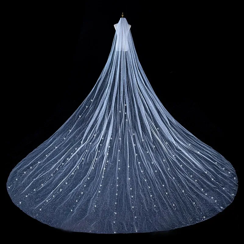 

MANRUIXIN Crystal Beaded Bridal Veil Sparkly Ivory Long Cathedral Wedding Veil 350cm Gliters Velo De Novia