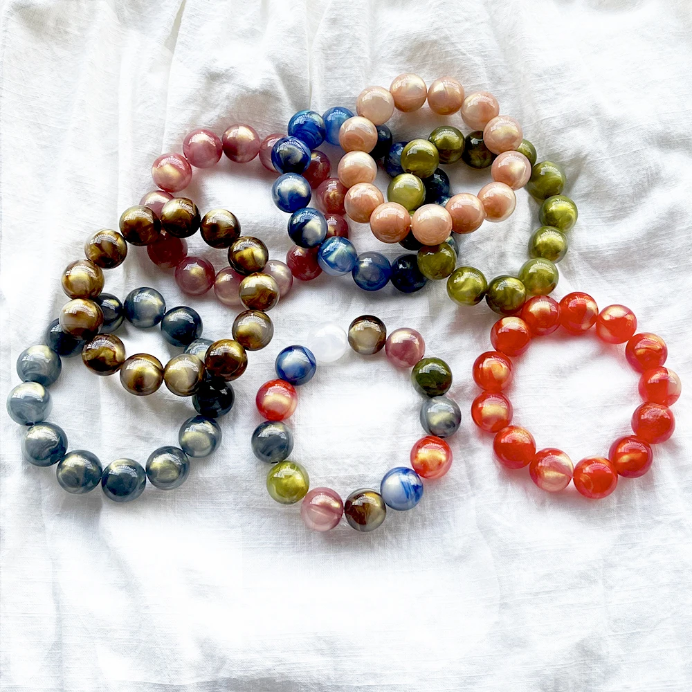 Boho Retro Colorful Acrylic Shine Galaxy Chunky Bracelet Simple Punk Resin Bright Large Bead Bangles Summer Jewelry Accessories
