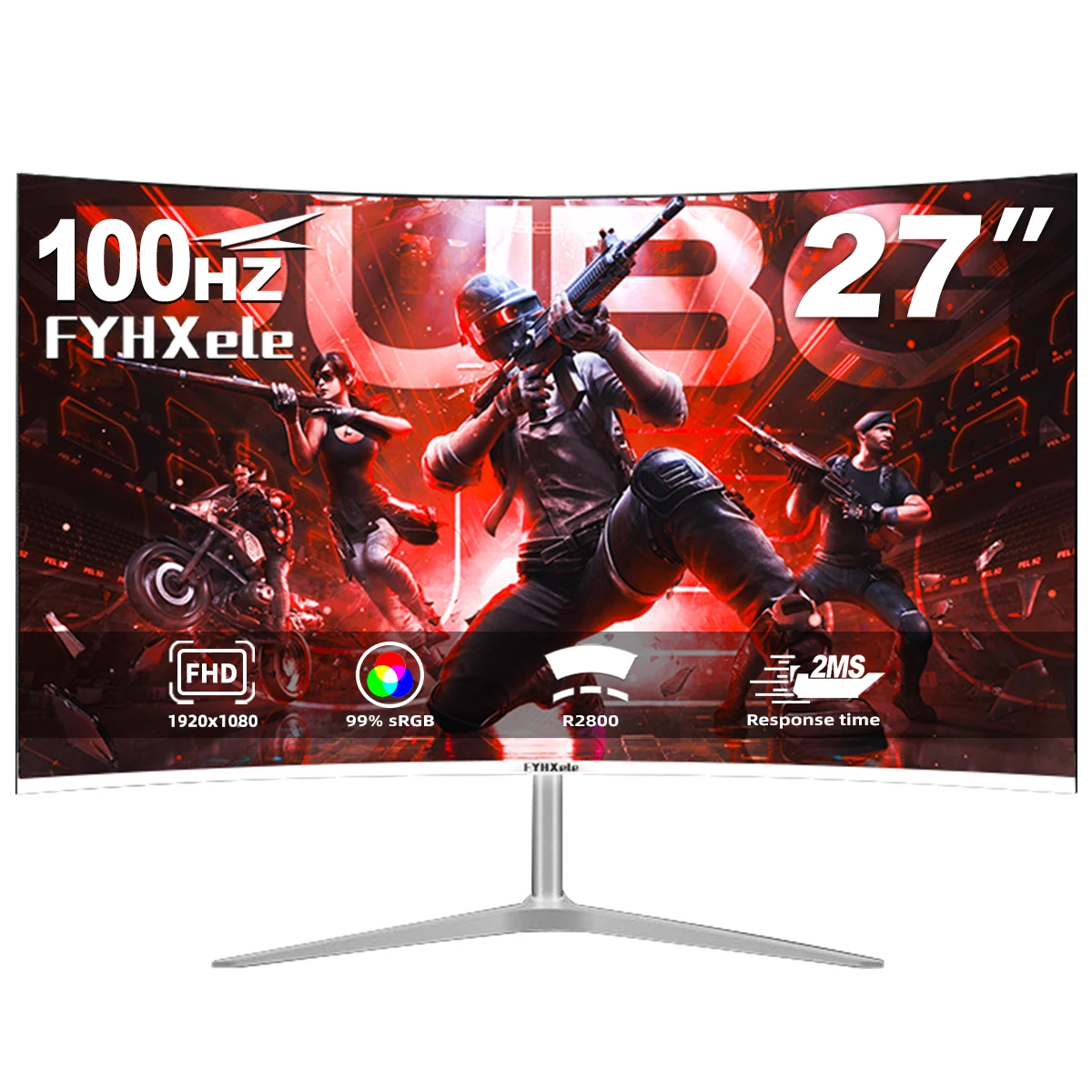 FYHXele 27 Zoll Curved Gaming Monitor 100Hz 2ms VA Panel FHD 1080P LED LCD Desktop PC Computer Bildschirm