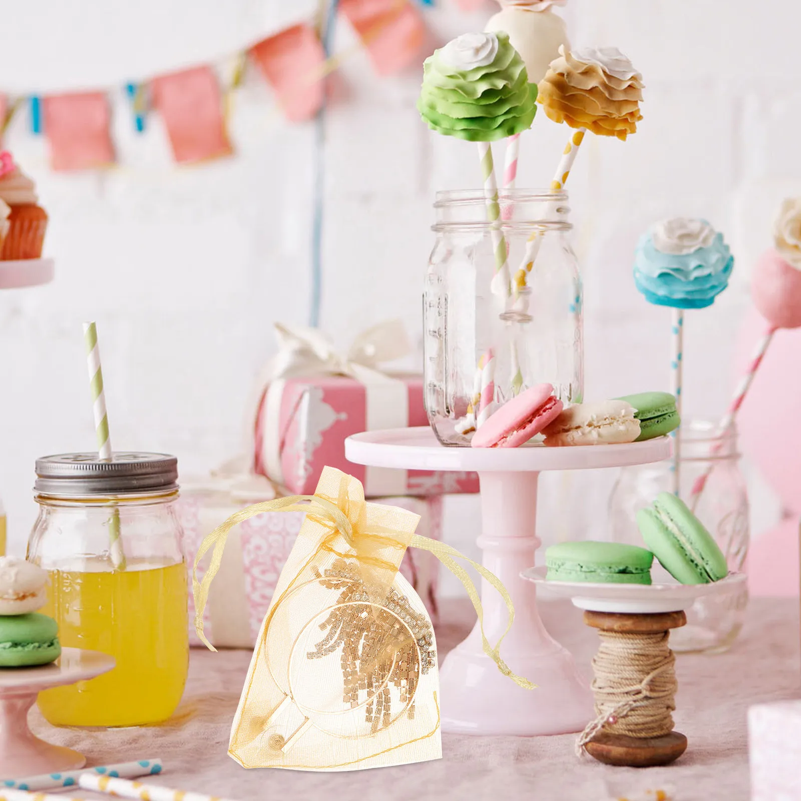 

100Pcs Organza Drawstring Bags Wedding Favor Small Jewelry Pouch Mesh Gift Bags Portable Storage Organizer Jewelry Bag