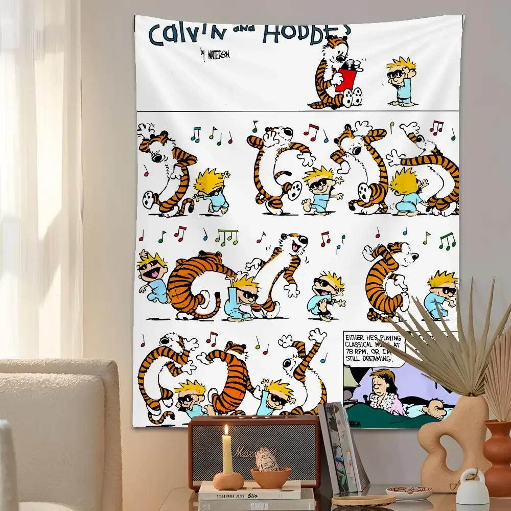 Comic C-Calvin And H-Hobbes Tapestry Microfiber Background Art Decor For Bedroom Living Room Garden Outdoor Festival Wall Decor
