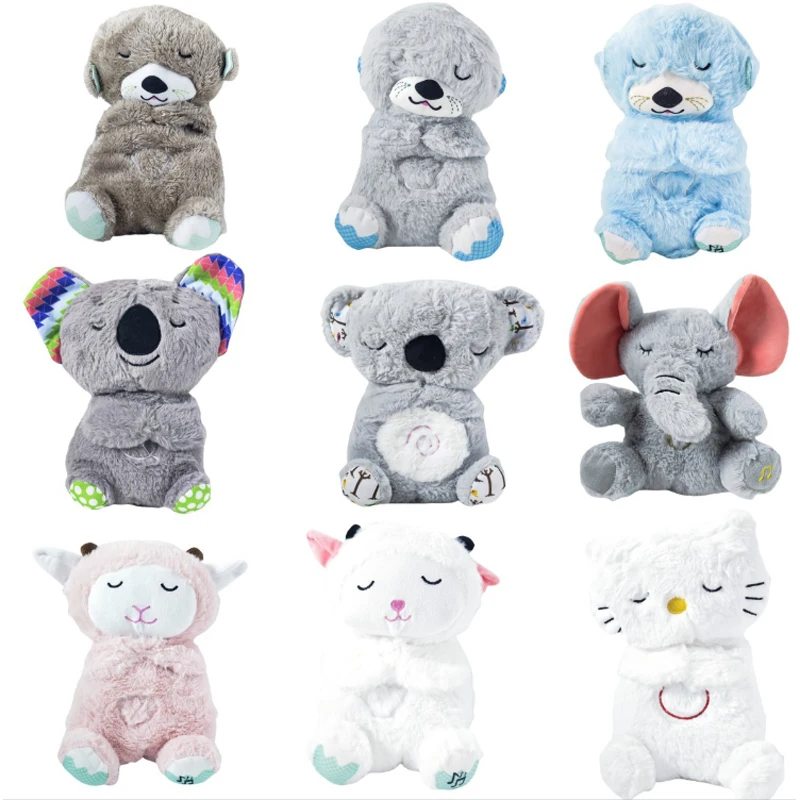 Baby Plush Doll Breathing Bear Newborn Soothing Sleep Playmate Otter Toy Kids Music Sleeping Companion Sound Light Doll Toy Gift