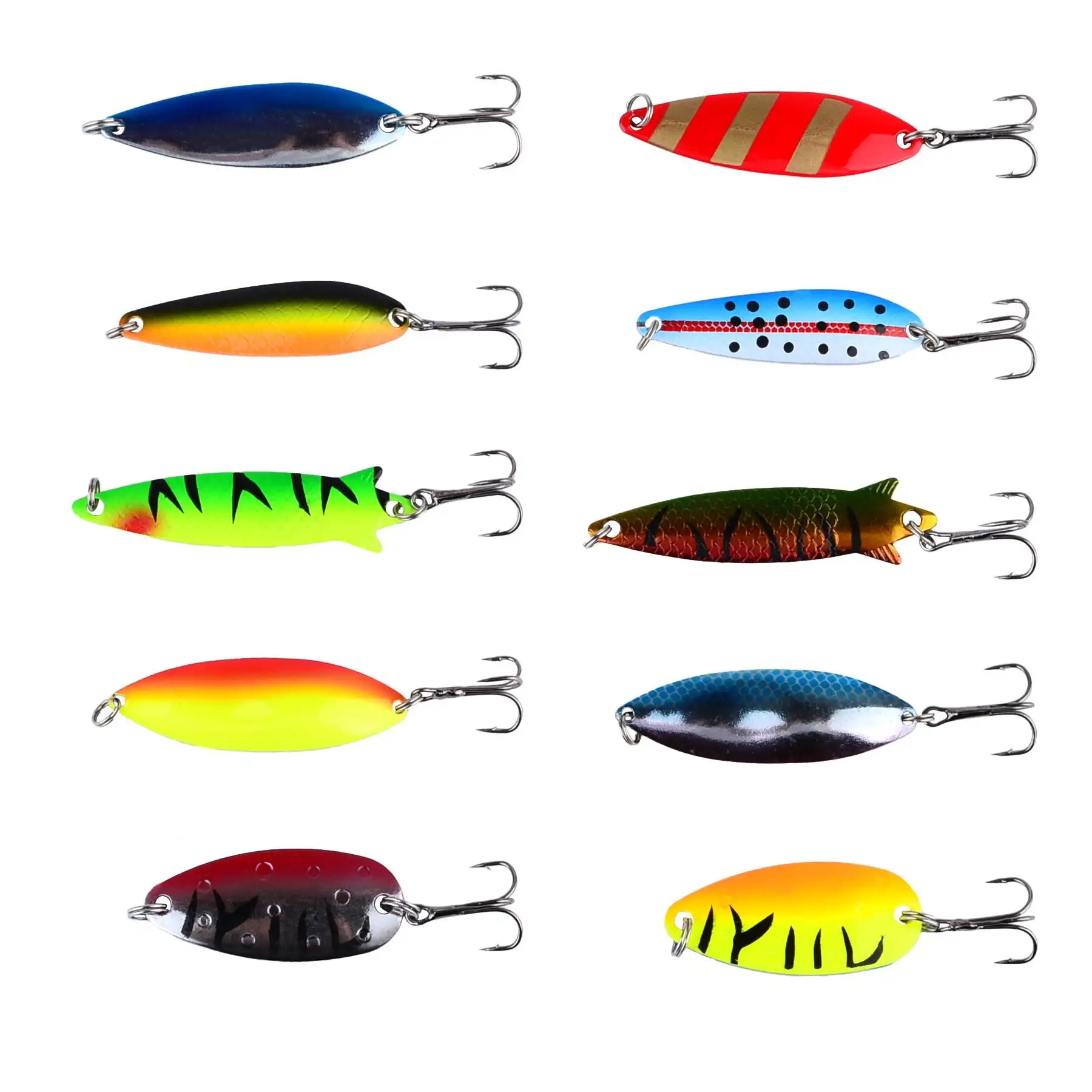 BRAVMACK 10PCS Colorful Hard Metal Spoon Lure Spinner Wobbler Bait Carp Freshwater Saltwater Fishing Tackle Set