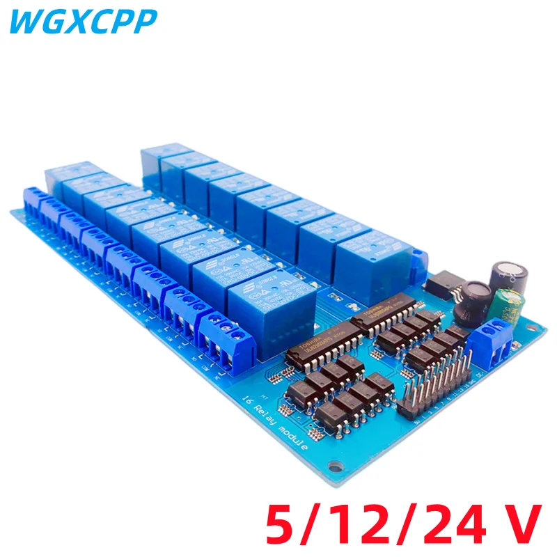 Lntelligent Control Switch Panel,16Channel Relay Module,5/12/24V,Optocoupler Isolation Output,250V10A High and Low Level Trigger