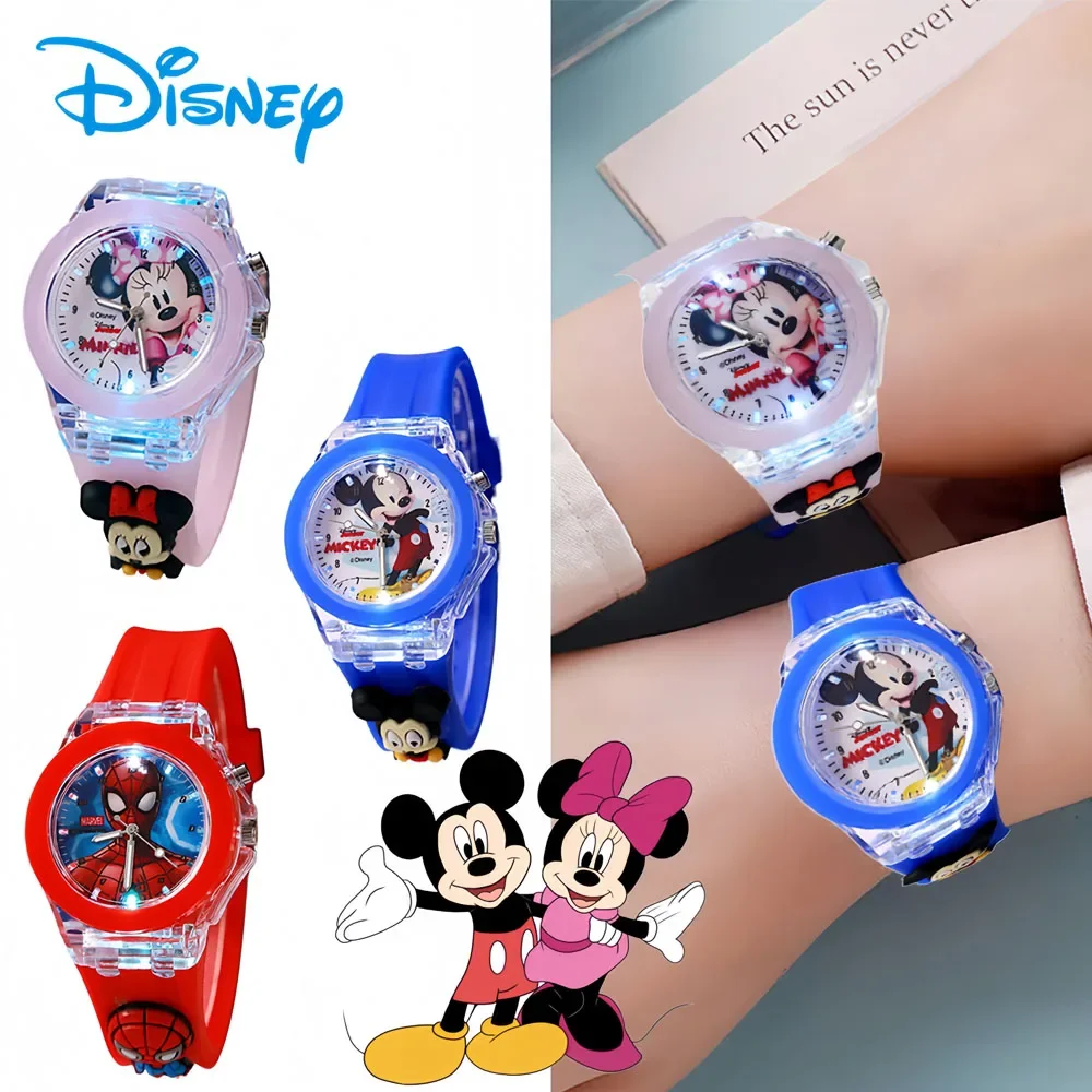 

3D Disney Mickey Children Watches Girls Color Light Source Silicone Minnie Kids Watch Ladies Quartz Clock Gifts Relogio Feminino