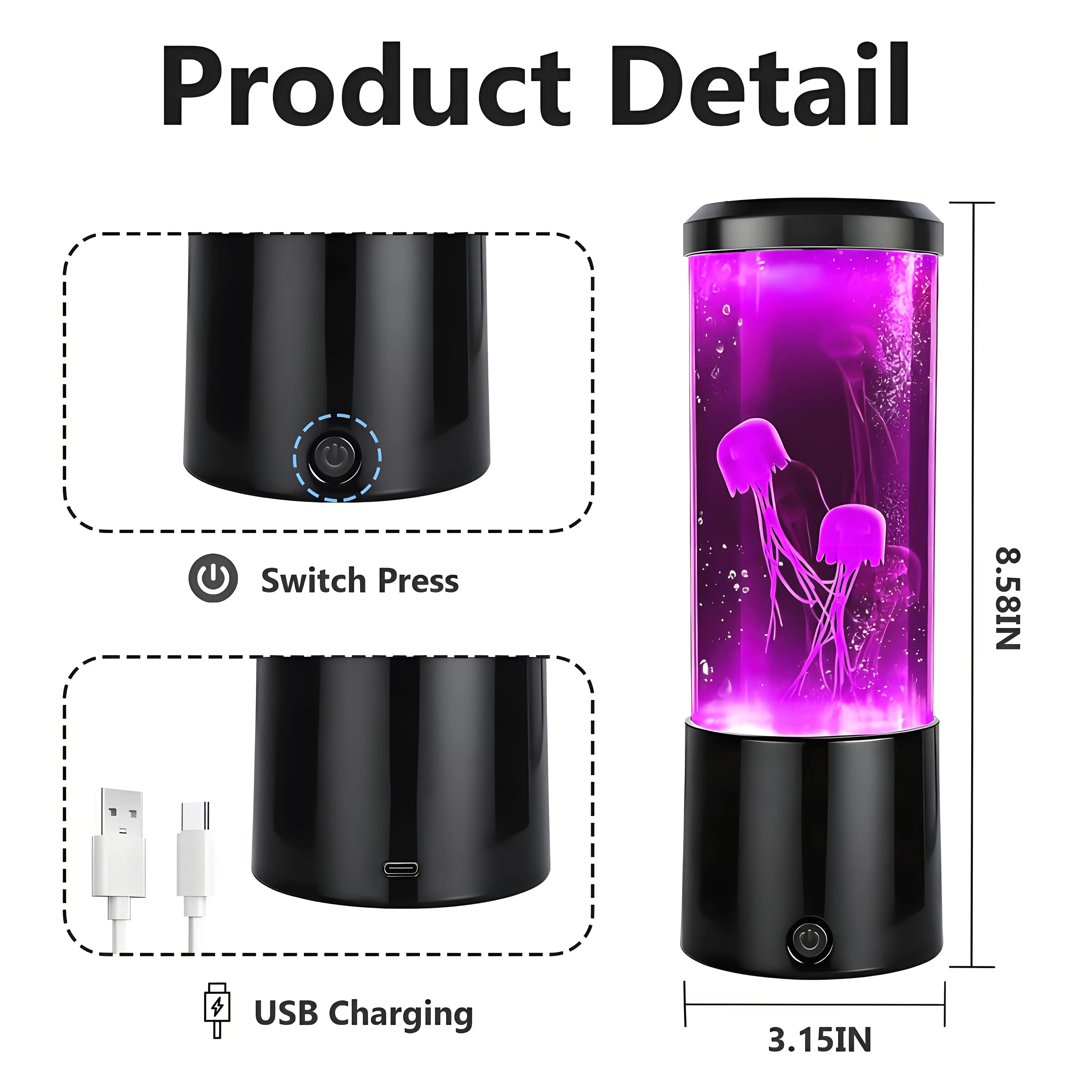 مصباح حوض سمك قنديل البحر يفتن، ضوء ليلي متغير 7 ألوان مع تأثير مهدئ - هدية ديكور المنزل والمكتب #4