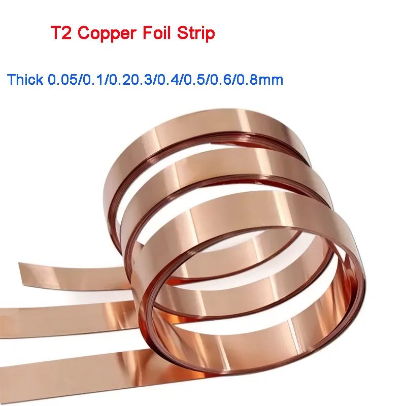 1M T2 Copper Plate Sheet Pure Copper Foil Strip Red Copper Narrow Strip Thick 0.05/0.1/0.20.3/0.4/0.5/0.6/0.8mm Width 5mm - 80mm
