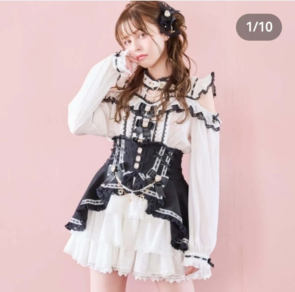 ليز قميص الفتيات اليابانية الحلو لطيف القوس اللؤلؤ سلسلة لوليتا بلوزات طويلة الأكمام المرأة الحلو خارج الكتف Blusas De Mujer #2