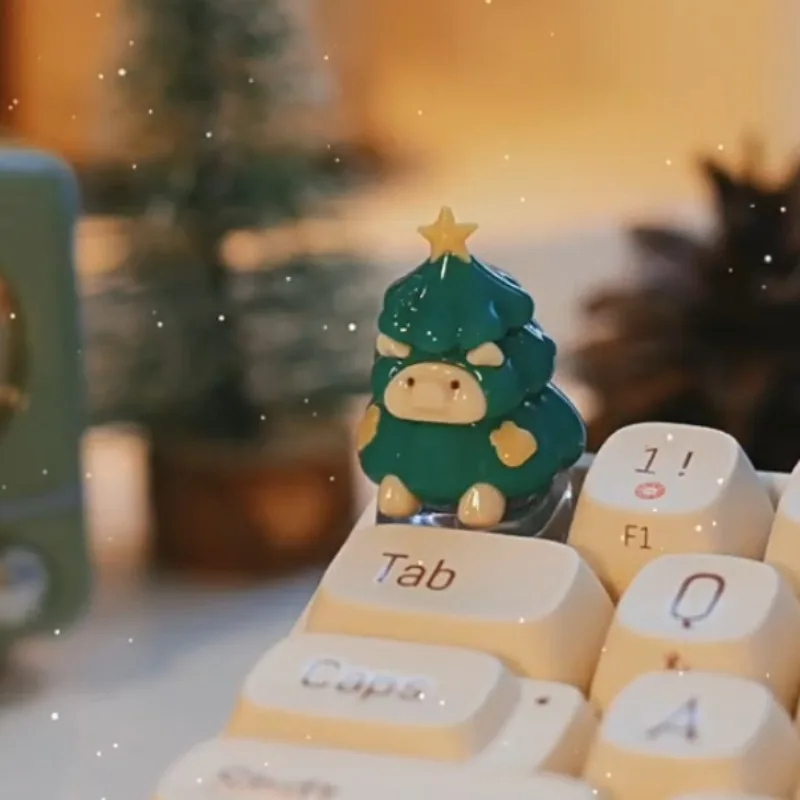 Christmas Pig Keycaps Custom Original Design Resin Keycap Clay Handmade Cute Point Key Cap Artisan for Cross Switch Keyboard