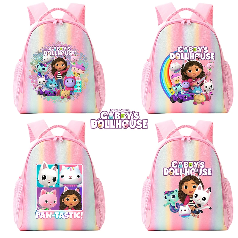 Gabby Dollhouses Girls Backpack Kawaii Color Gradient Large Capacity Schoolbag Fashion Stationery School Supplies Birthday Gift