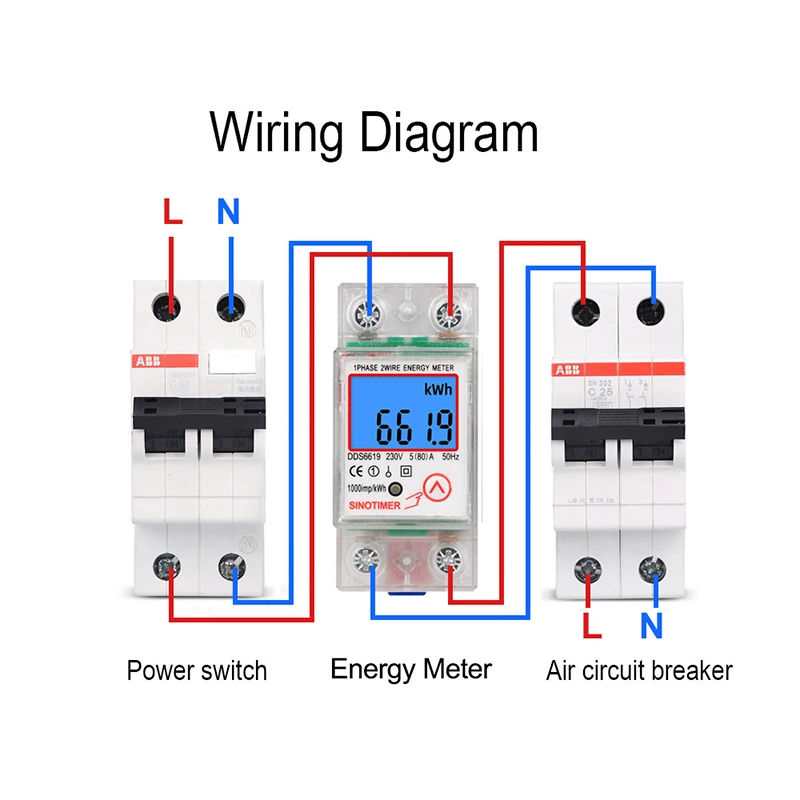 Din Rail LCD Digital Backlight Single Phase Energy Meter kWh Power Consumption Meter Wattmeter Electronic AC 220V 80A Reset Zero