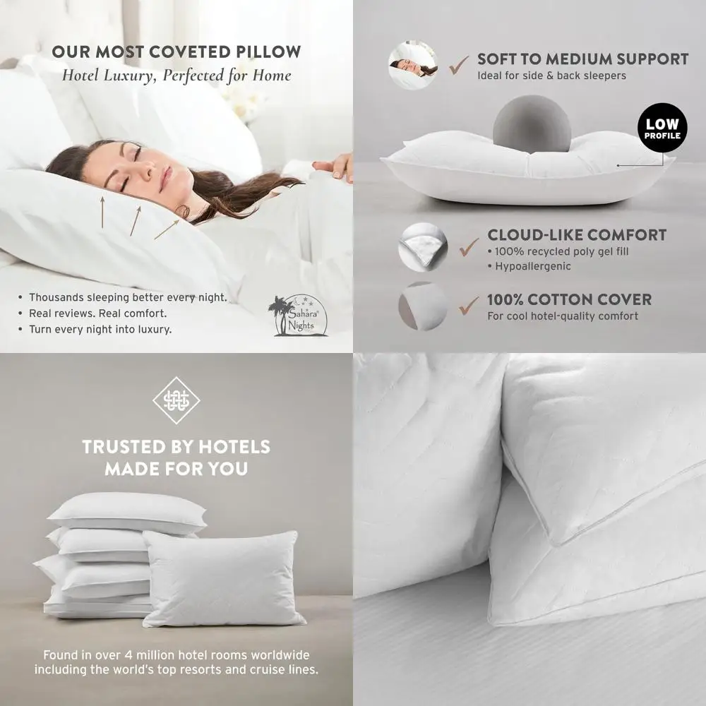 

Cotton Gel-Filled Pillow for Side and Back Sleepers | Medium Firmness, Washable, Hotel-Quality