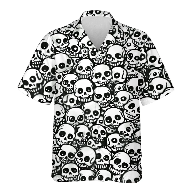 Men's Shirts Horror Skull Flower 3D Print Men's Clothing Summer Casual Hawaii Beach Hawaiian Harajuku Hip Hop Holiday Shirt Tops