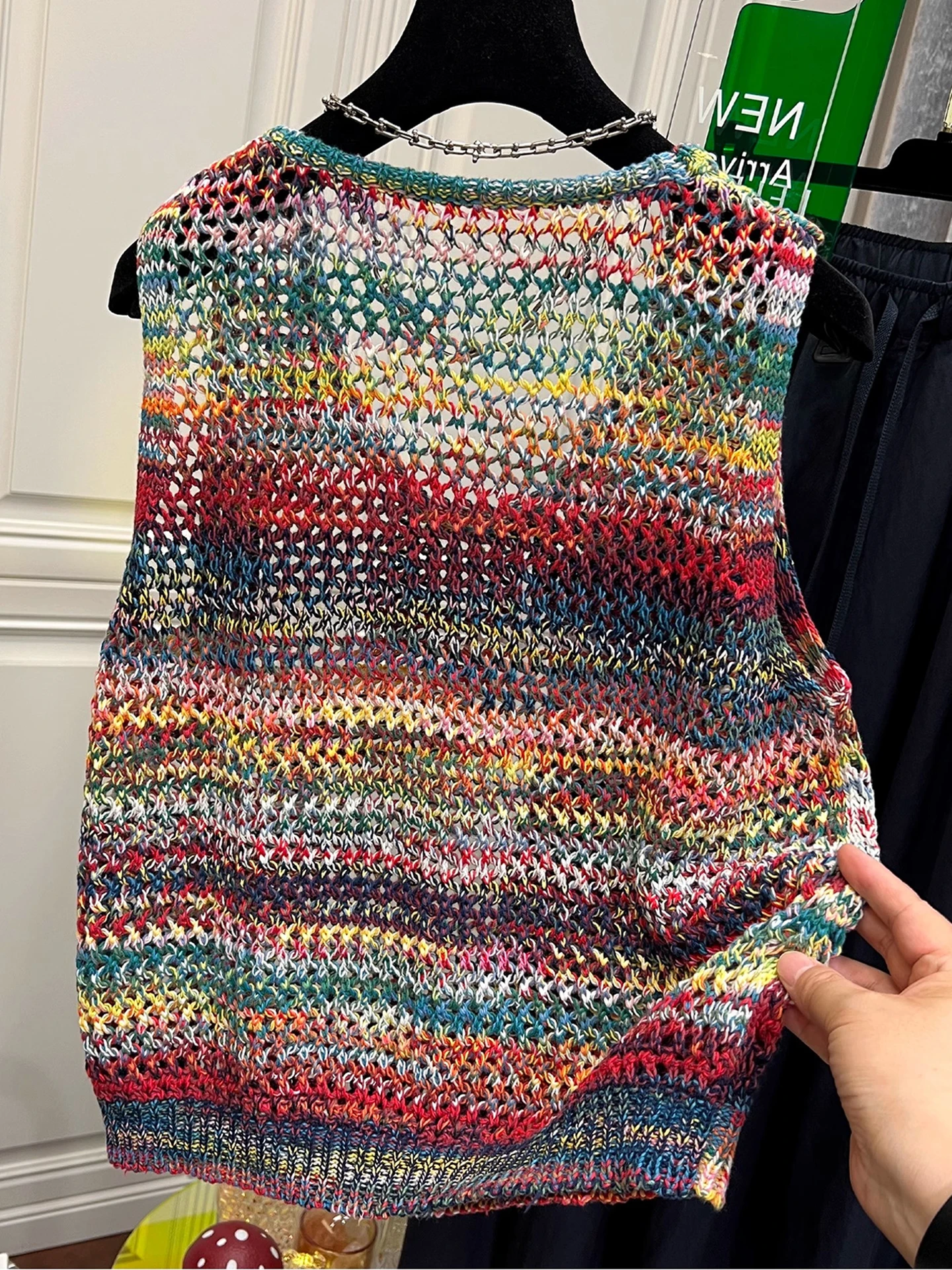 Hollow out Knitted Top Summer Svel Overlap Women's Faion Lazy Sle Vest Slimming Effect Outerwear Casual Wear