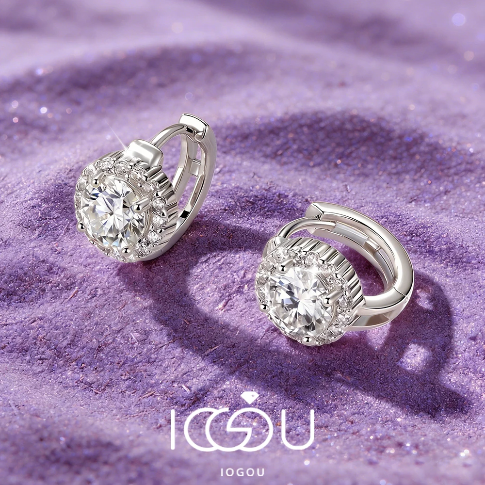 IOGOU 6.5mm 1.0carat D Moissanite Diamond Hoop Huggie Sparkling Earrings Stud for Women GRA Certified Moissanite Wedding Jewelry