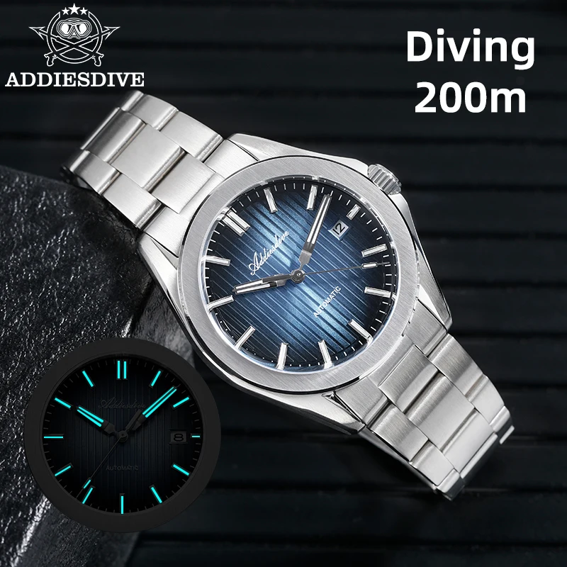 ADDIESDIVE Man Automatic Watch Waterproof 200M Sapphire Glass BGW9 Super Luminous Wristwatch 41MM Mechanical Steel Watches Male