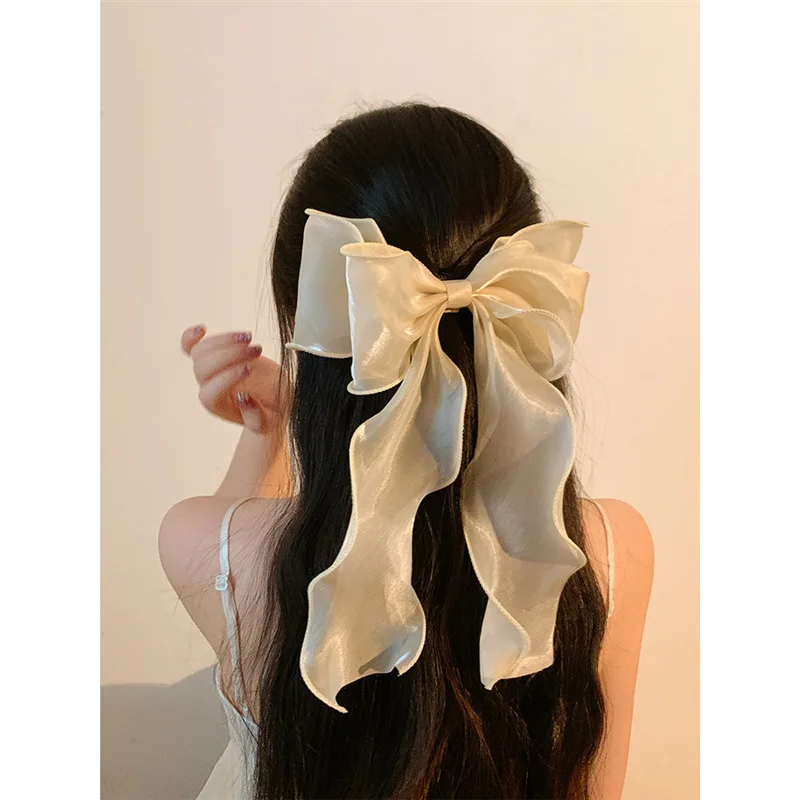 1pc Elegant Blue Shining Satin Bowknot Women Girl Hair Clips Retro Headband With Hair Accessories