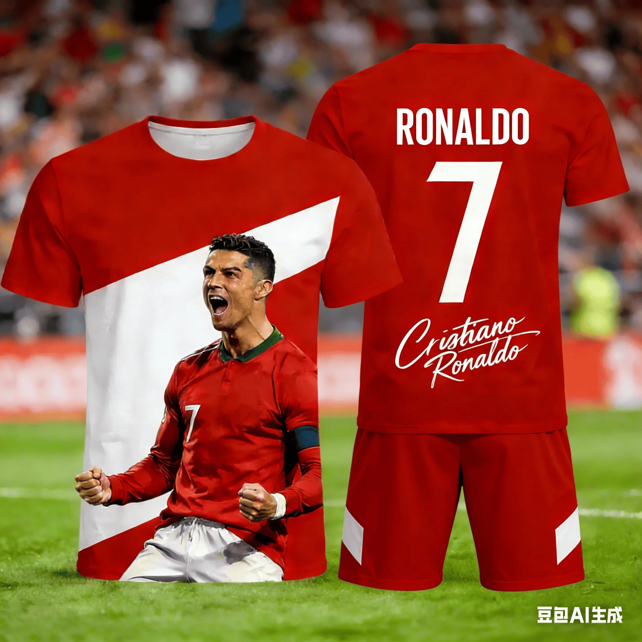 Celebrate The Legendary Moments of CR7!Adult & Kids 3D Printed Jersey Short-Sleeve & Shorts Set,Ideal for Game Day&Stadium Wear.
