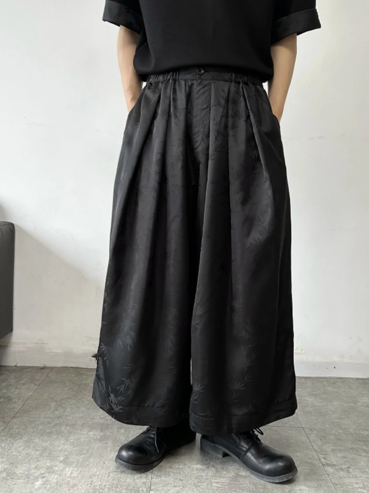 New Chinese Sle Satin Embroidered Design Wide Leg Pants Men Women Trendy Versatile Retro National Sle Casual Nine Point P...