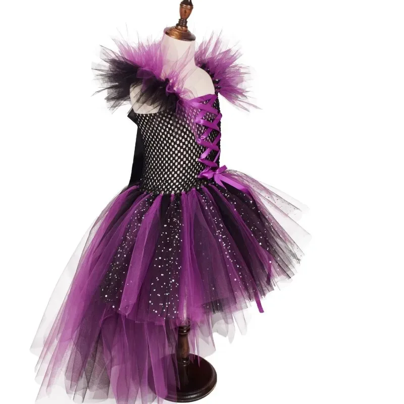 Purple Witch Style Dress for Girls, Kids Halloween Stage Clothes, Suitable for Children's Halloween Carnival Party Performances