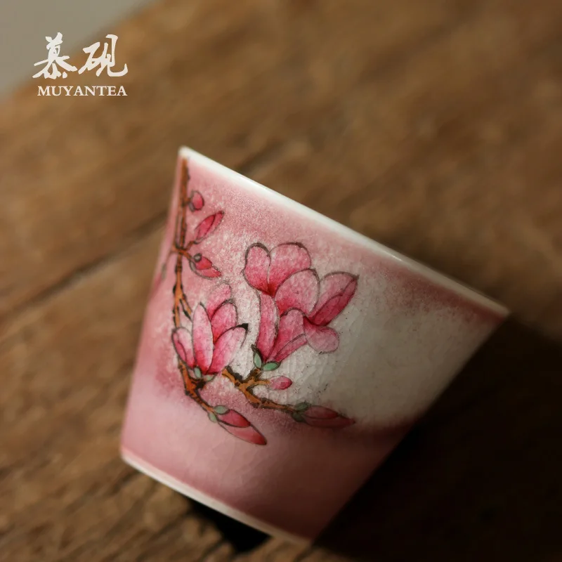 Mutao Ceramic Kiln-Transformed Pastel Individual Magnolia Flower Tea Kung Fu Host Cup, Single Cup