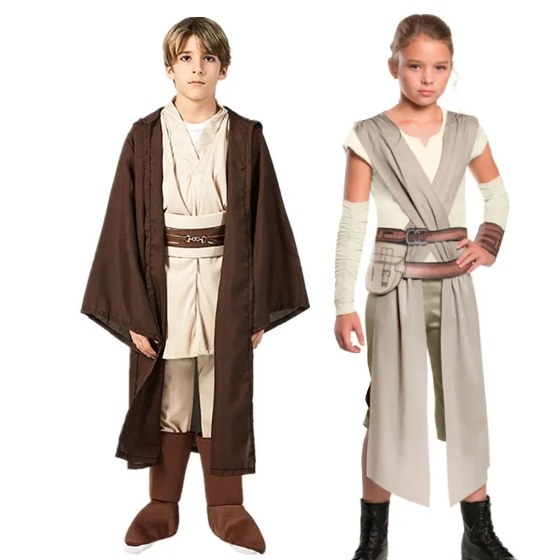 Rey Cosplay Costume Kids Jedi Warrior Obi Wan Kenobi Black Soldiers Storm Troopers The Force Awakens Girls Fancy Dress