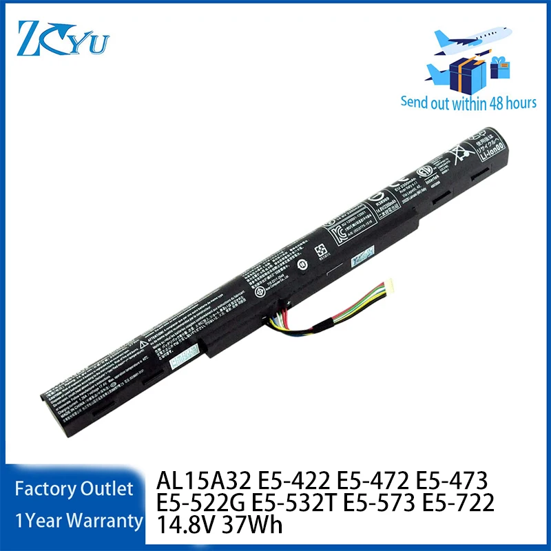 AL15A32 Laptop Battery for Acer E5-422 E5-472 E5-473 E5-522G E5-532T E5-573 E5-722 14.8V 37Wh