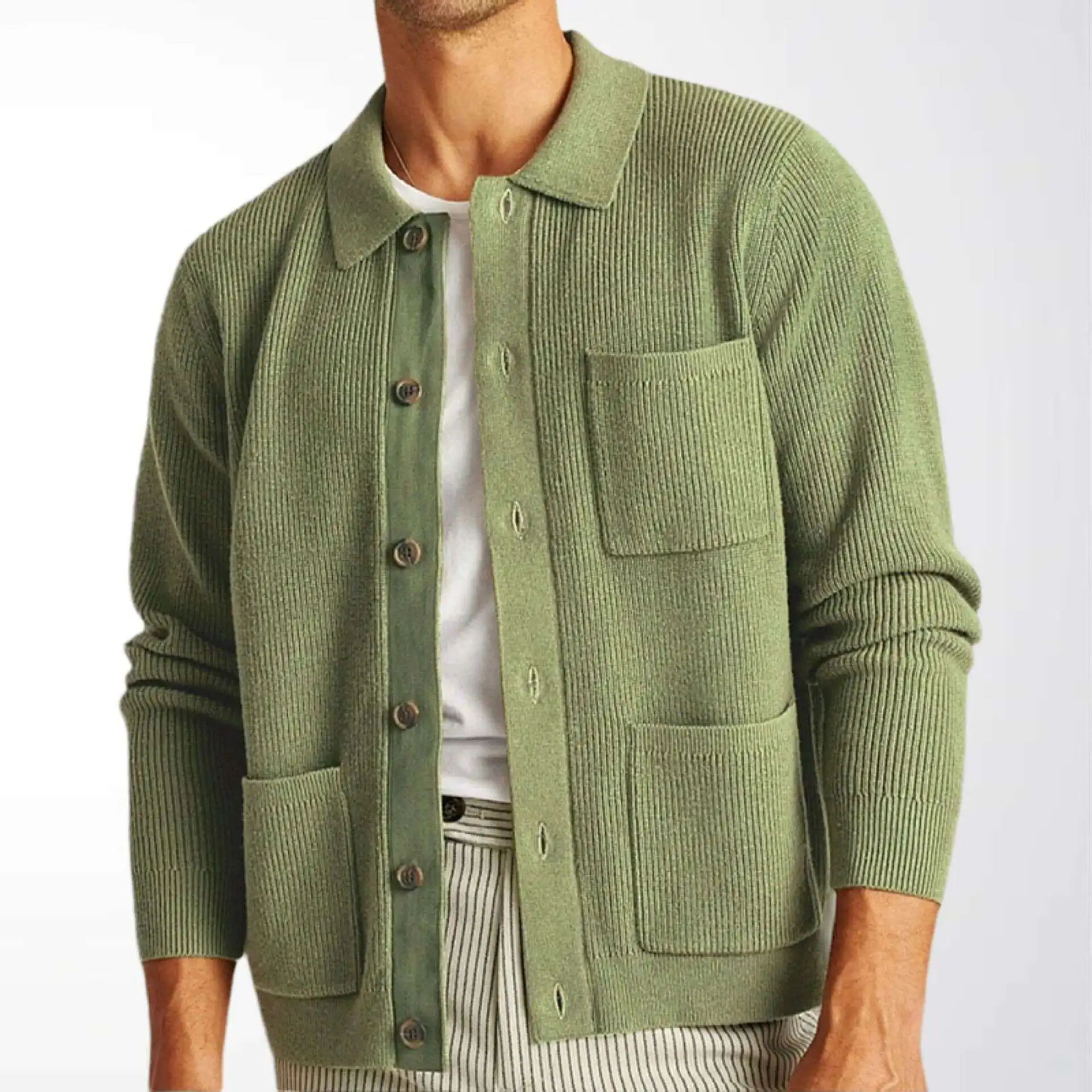 

Men's Casual Loose Knitted Sweater Spring Autumn Square Collar Open Cardigan Outerwear Comfortable Soft Fabric Youth Fashion