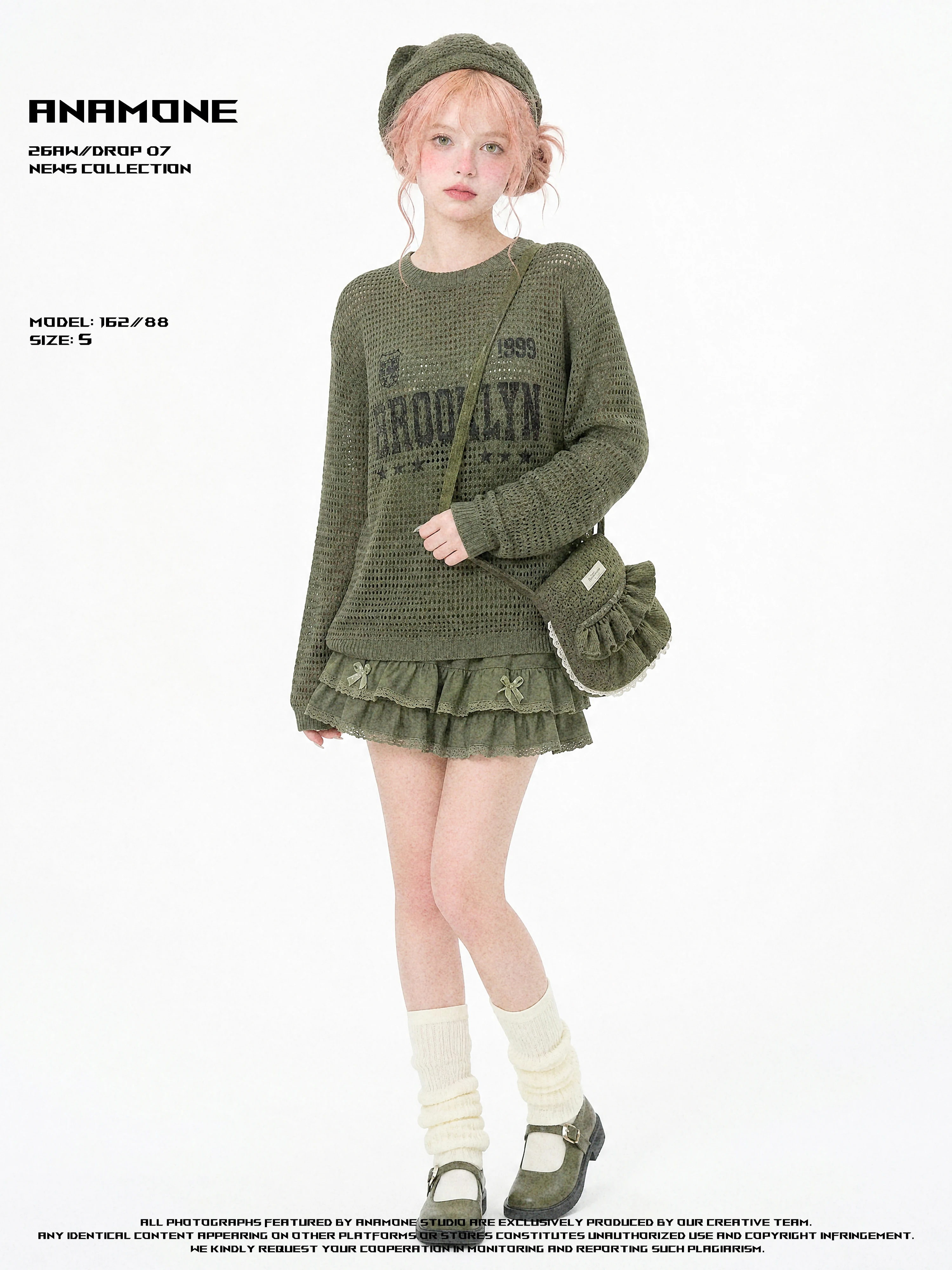 ANAMONE American Retro Letter Print Hollow out Knitwear Women's Loose Long Sleeve T-Shirt Spring Season Regular Thickness