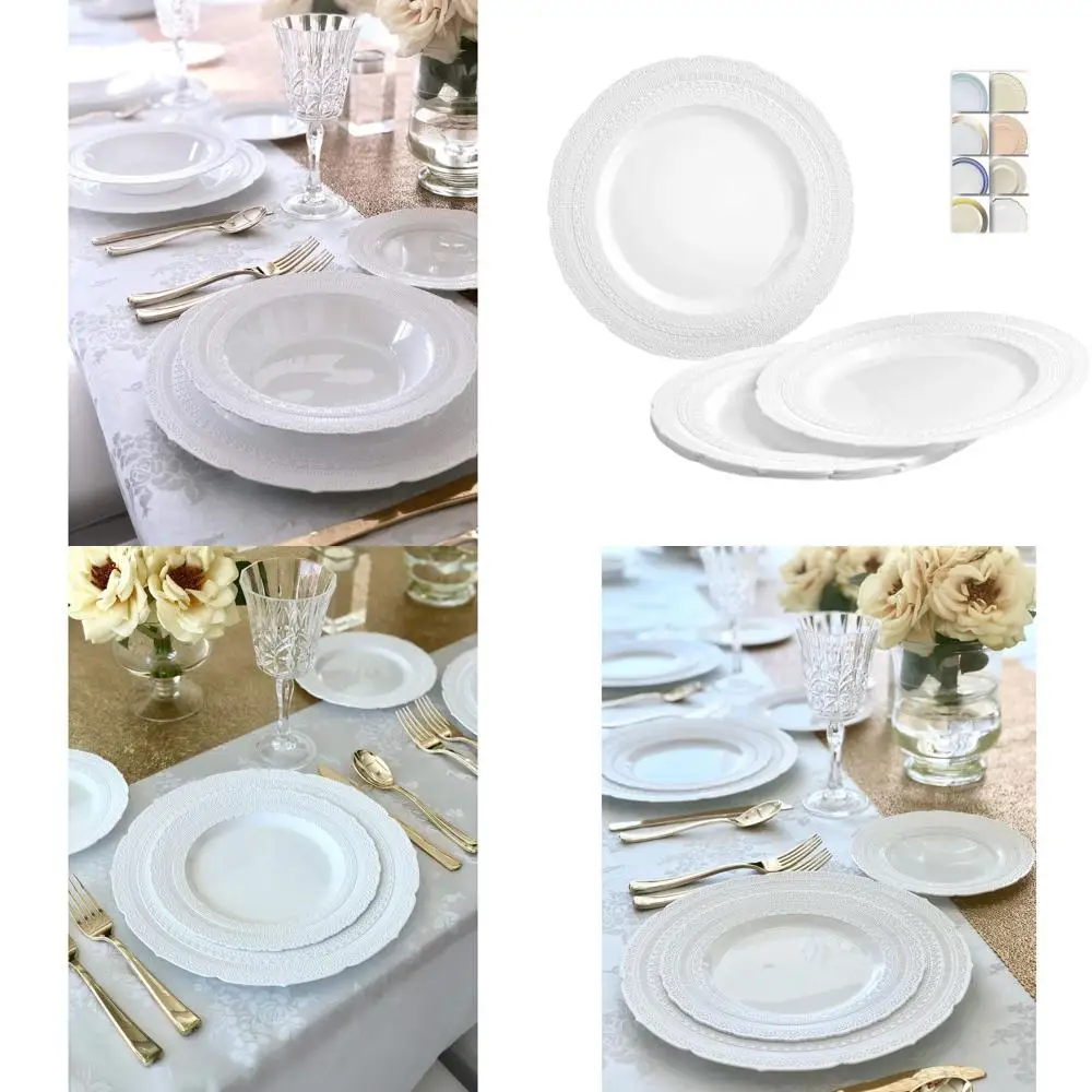 

Винтажные пластиковые обеденные тарелки из 60 предметов, 11 частей, белые цвета шато для свадеб и вечеринок