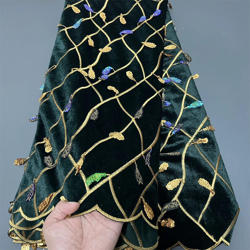 2025HighQuality African Nigerian velvet lace fabric Sequins Beads Guipure Sewing Wedding Party Dress Bridal Gown Material 5yards