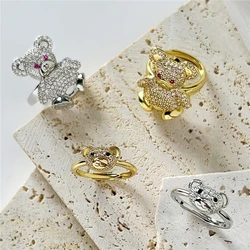 18K Gold Plated Brass Simple Vintage  Zircon Bear Rings Animal Bear Rings For Women Teens Fashion Aesthetic Jewelry