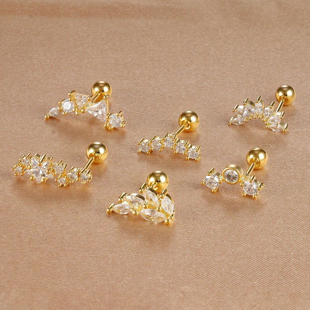 Mini Zircon Cartilage Piercing Stud Earring, 6 Styles