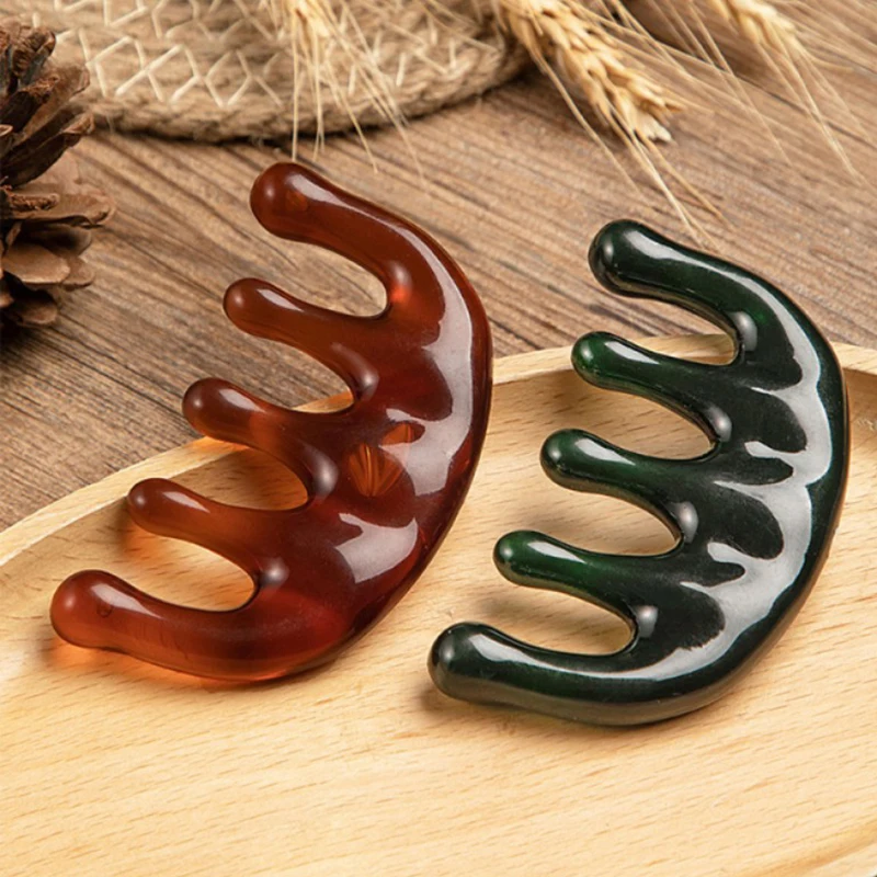 

Resin Meridian Massage Comb Sandalwood Five Wide Tooth Comb Acupuncture Therapy Blood Circulation Anti-Static Smooth Hair