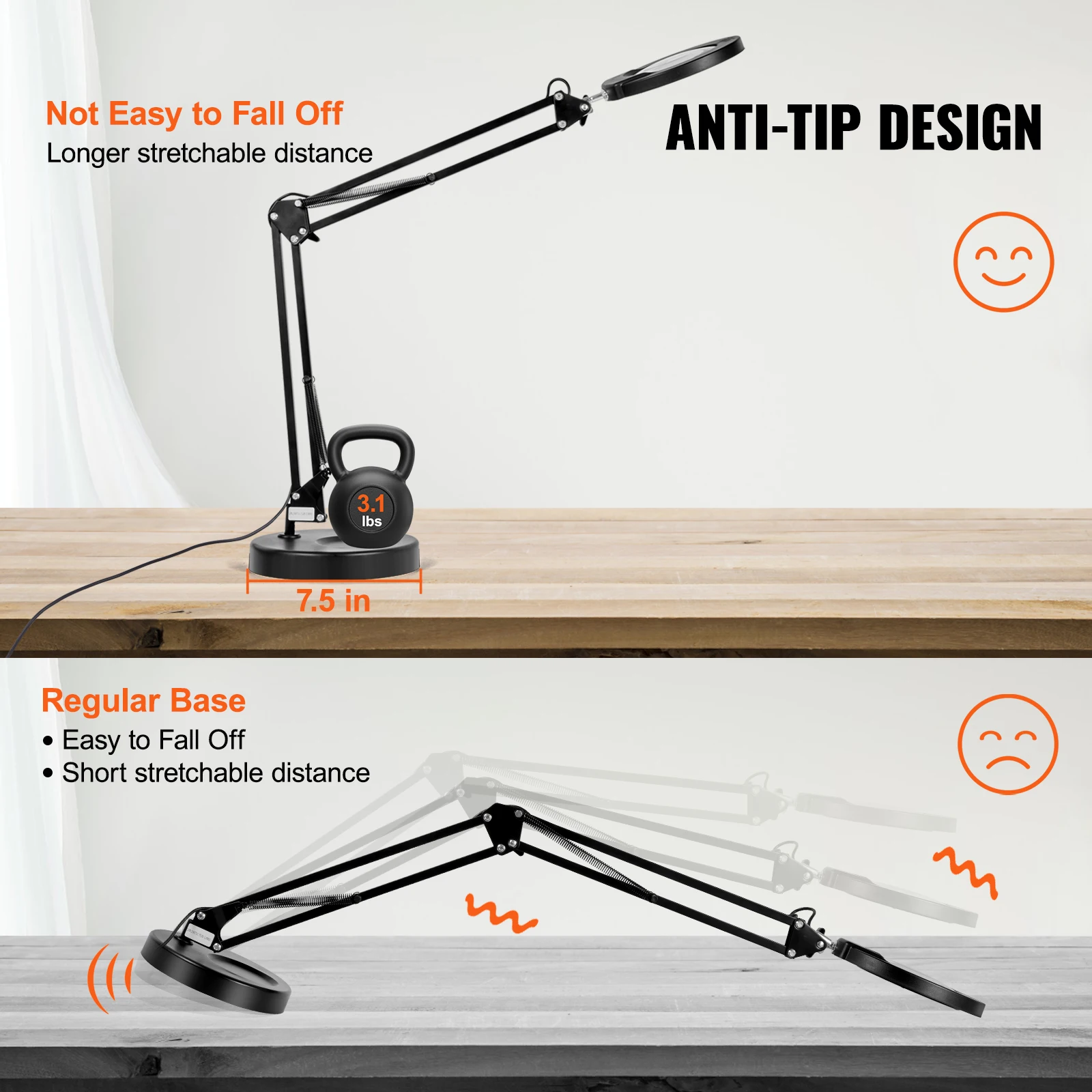 VEVOR Magnifying Glass with Light 5X Magnifying Lamp 4.3\