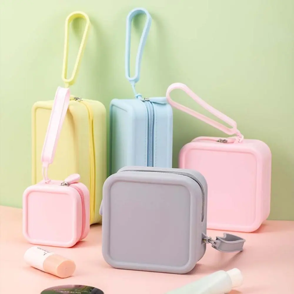 Morandi Color Silicone Cosmetic Bag Rectangle Coin Purse Multifunction Storage Bag Makeup Brush Holder Solid Color