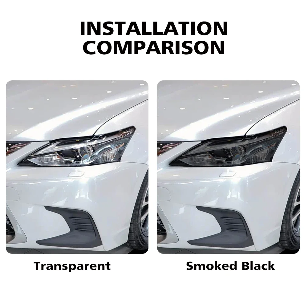 TPU Car Headlight Protective Film for Lexus CT200h 2011-2022 High-Gloss Smoke Black Pre-Cut Anti-Scratch Vinyl Wrapping Film Kit