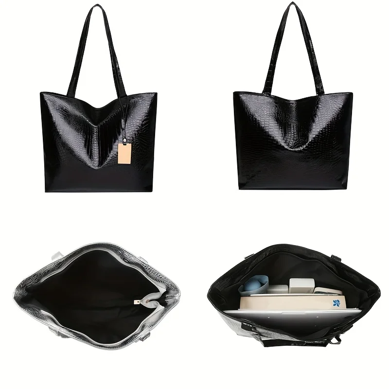 حقيبة يد نسائية كلاسيكية، حقيبة كتف ذات سعة كبيرة مع سحاب إغلاق، حقائب يد معدنية للعمل والحفلات #5