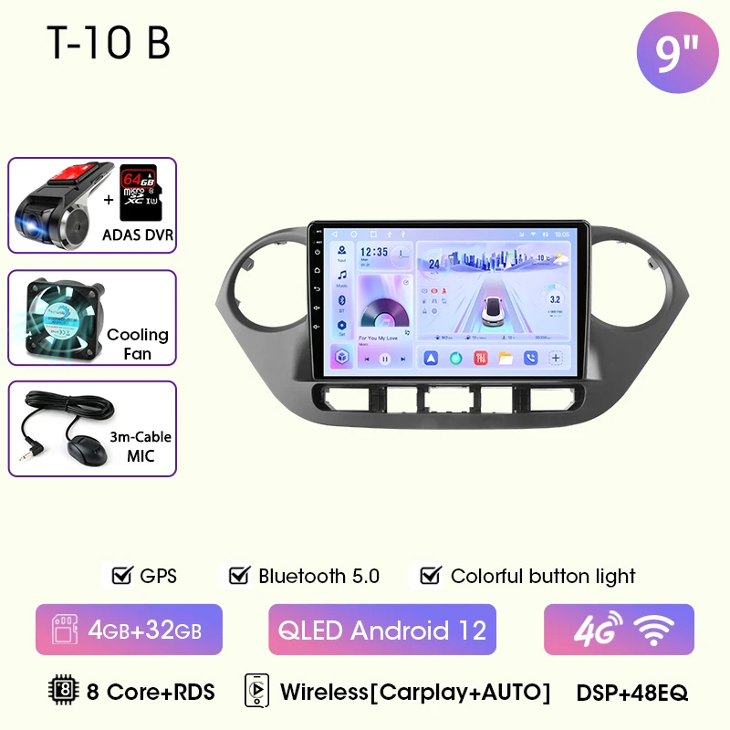 9 "Autoradio Voor Hyundai Grand I10 I 10 2013 2014 2015 2016 2017 2018 Android12 Carplay Auto Multimidia Videospeler Head Unit