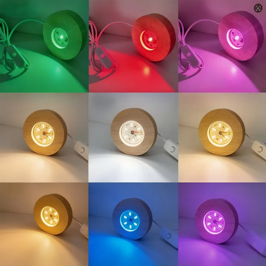100/80/60mm LED Chip Switch USB Wood Desktop Decorative Lights Remote Control Light Base Display Light Support Ornament