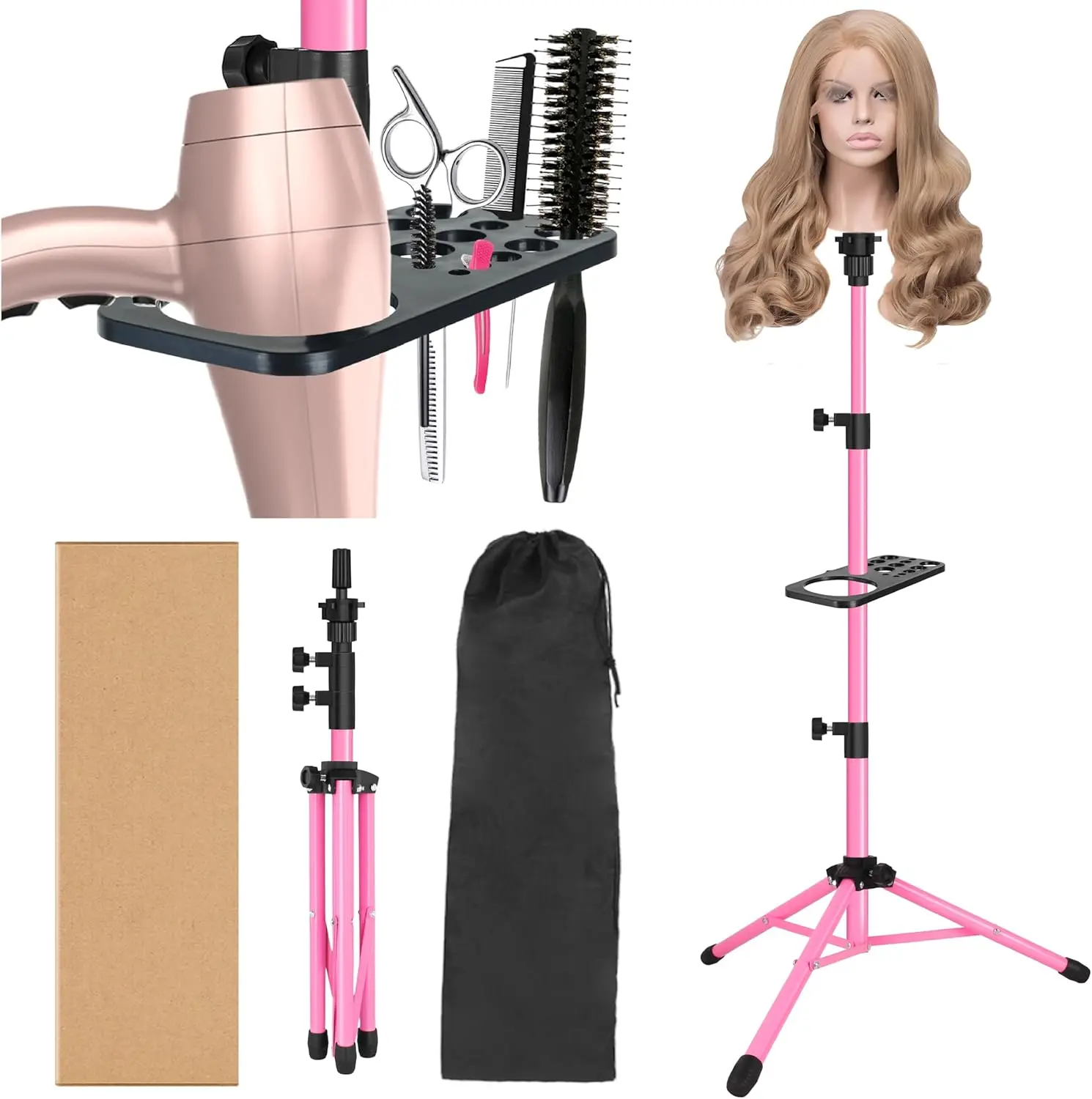 

Wig Tripod Stand with Tray 125cm Metal Wig Mannequin Head Tripod Stand For Hairdressing Training Head Adjustable Wig Tripod