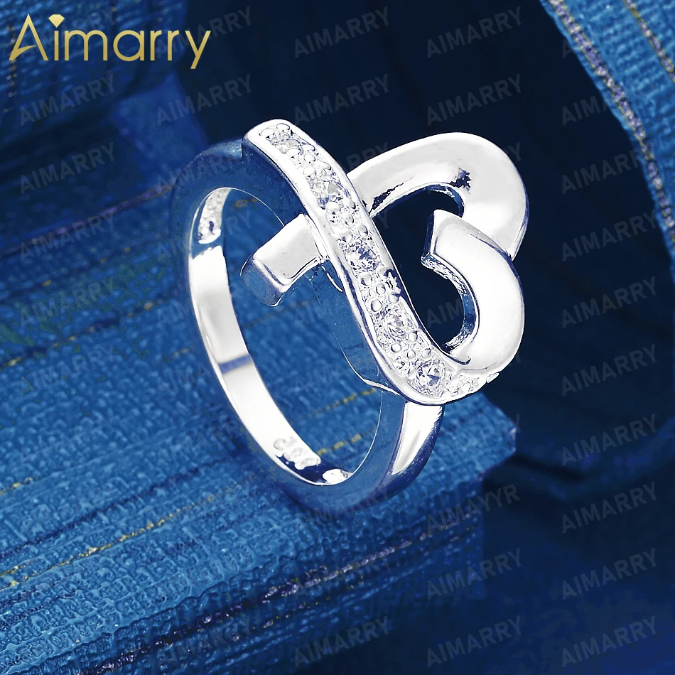 925 Sterling Silver 5-10# Twisted Heart Set AAA Zircon Ring for Women's Banquets and Weddings High-quality Fashion Jewelry
