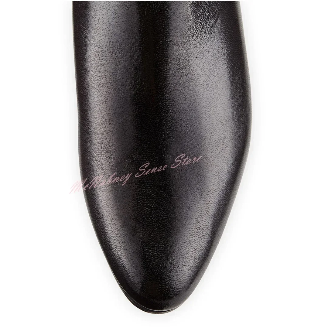 Round Toe Flat with Boots Over The Knee Solid Leather New Style Boots Women Sexy Shoes Winter Party Casual Designer Side Zipper