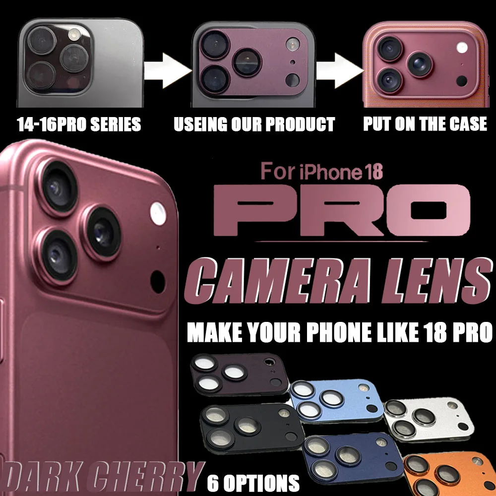Burgundy Camera Lens For iPhone 14 15 16 Pro/Promax Change To 17 Pro 18 Promax Glacier Blue Phone Sticker Tempered Glass