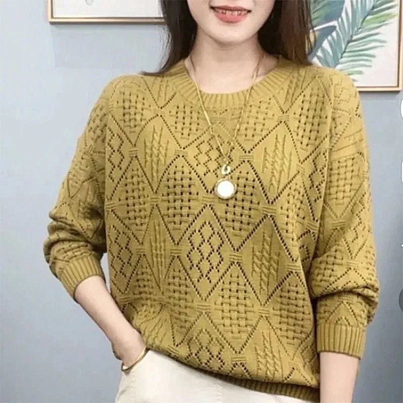 Elegancki sweter damski codzienny dojeżdżający do pracy na co dzień luźne swetry damskie swetry wiosna jesień matka w średnim wieku bluzki z dzianiny