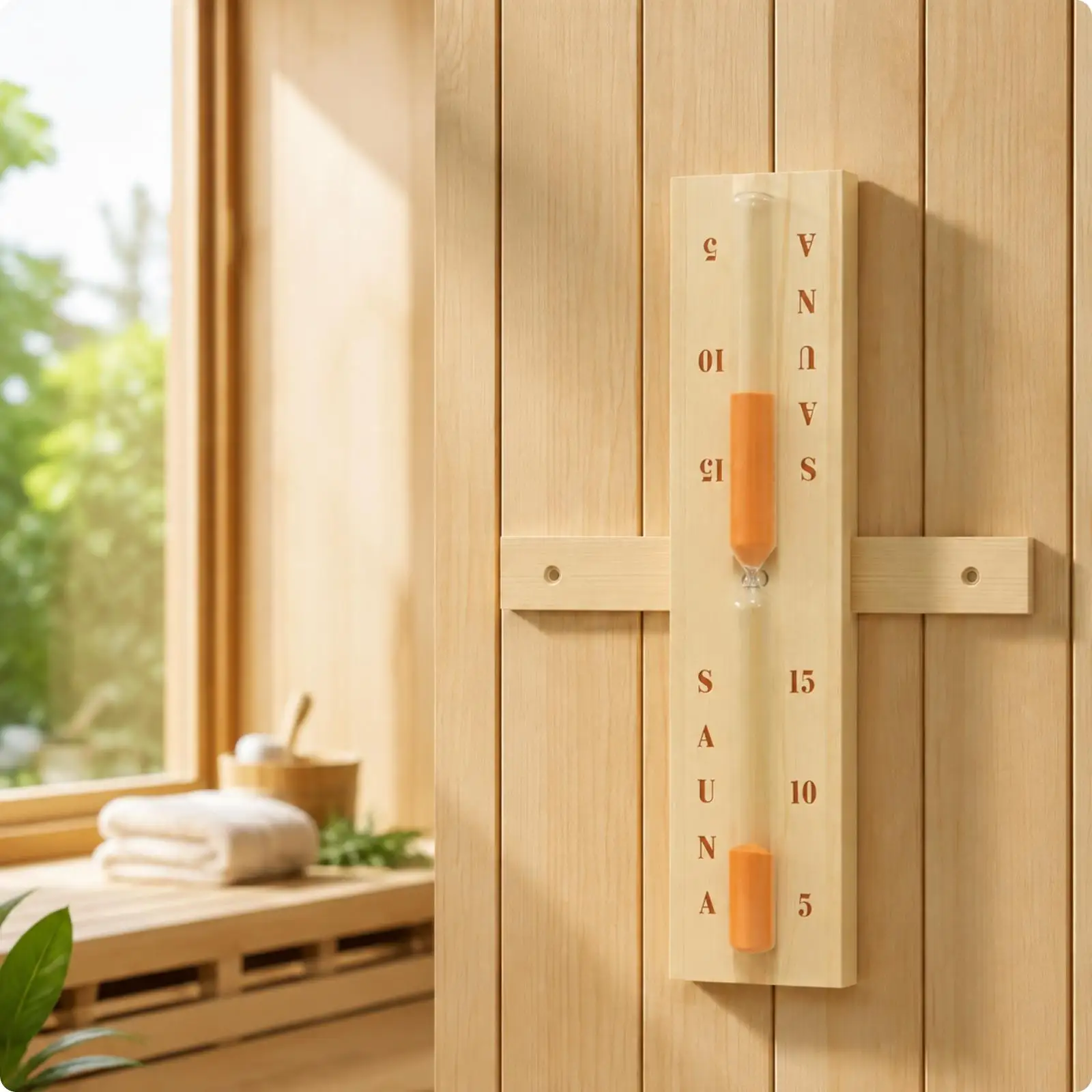 Heat Resistant Sauna Timer 15 Min Sand Clock with Graduation Marks Pine Wood Frame for Home Wellness Routine