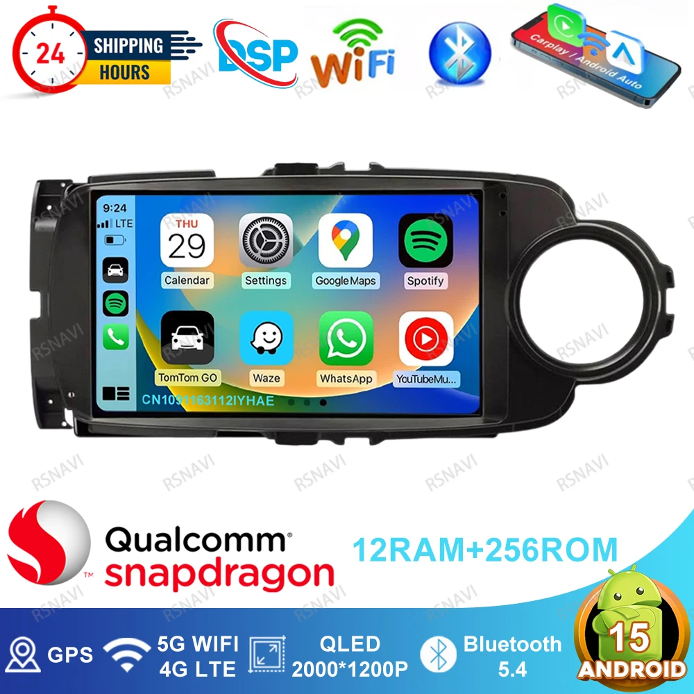 

Android 15 Car Radio For Toyota Yaris 2012 2013 2014 2015 2016 2017 Stereo Qualcomm BT QLED Multimedia Head Unit 4G LTE 5G WIFI