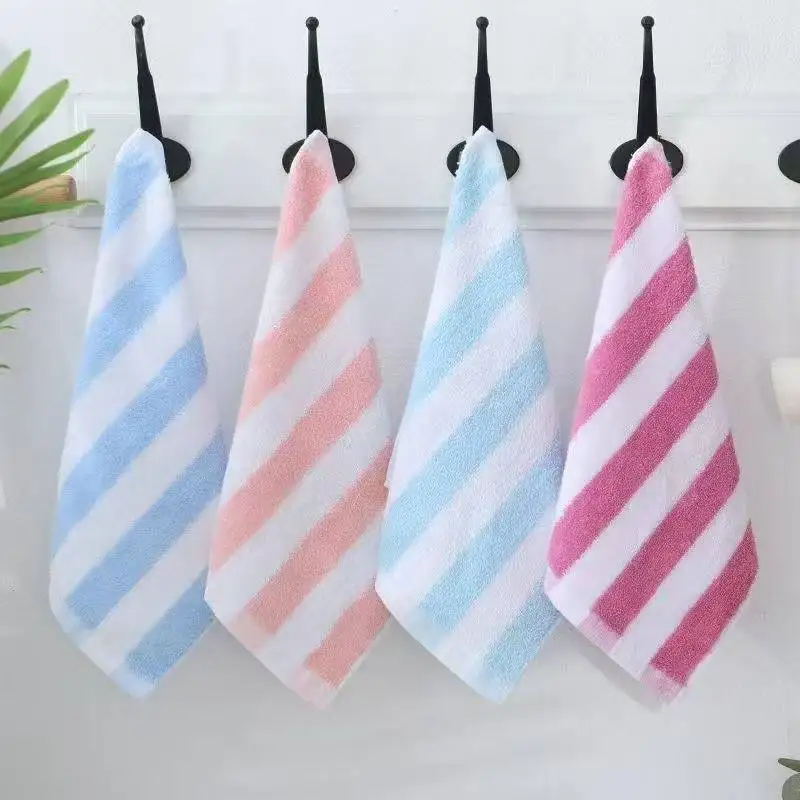 Color-Striped Children's Small Towel 100% Cotton Highly Absorbent Soft Non-Shedding Handkerchief-Size Washcloth with Hook