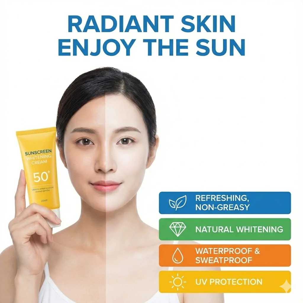 3-in-1 Whitening Sunscreen SPF50+ PA++++ Outdoor UV Protection Lightweight Quick-Drying Makeup Primer
